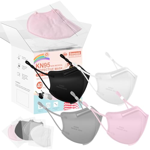 Kids KN95 Adjustable Masks 40 Pack, Individually Wrapped Disposable Respirator with Adjustable Ear Loops, Multicolor - color: Multicolored for Kids
