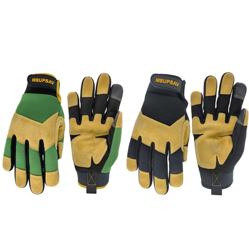 2 Pairs Multi-purpose Mechanics Work Gloves,Utility Mechanic Working Glove Men,Excellent Grip,Black+Green,Large - color: Multicolor, size: Large
