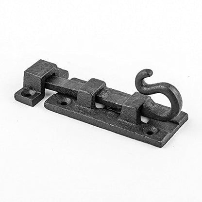 Renovators Supply Manufacturing Door Lock Latch 3.8 in. Black Wrought Iron Pig Tail Tip Styled Slide Bolt Latch with Mounting Hardware - size: Pack of 1, style: 3.88 inch - Curled Tail