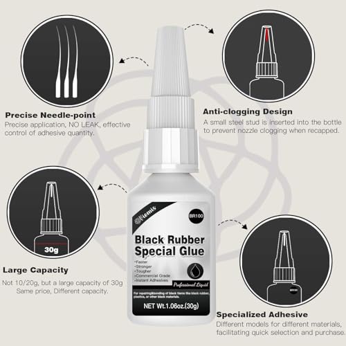 30g Black Rubber Adhesive for Tire Repair, Edge Bonding, DIY Crafts - Quick-Dry, High-Strength Patch Glue for Durable RC Tire and Super Rubber Bonding - size: 30g*1, style: Black Rubber Glue