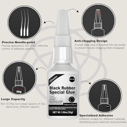 30g Black Rubber Adhesive for Tire Repair, Edge Bonding, DIY Crafts - Quick-Dry, High-Strength Patch Glue for Durable RC Tire and Super Rubber Bonding - size: 30g*1, style: Black Rubber Glue