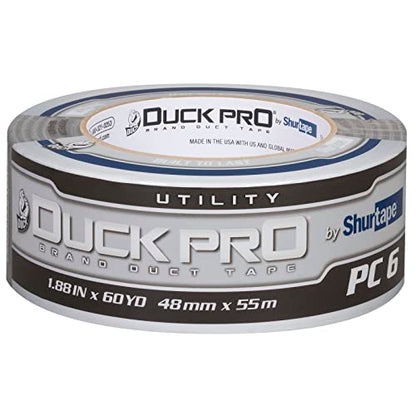 Duck Pro by Shurtape Utility Grade, Co-Extruded Cloth Duct Tape for Packaging, Sealing, Waterproofing, 48mm x 60yd, 6.0 mil, Silver, 1 Roll (105449)
