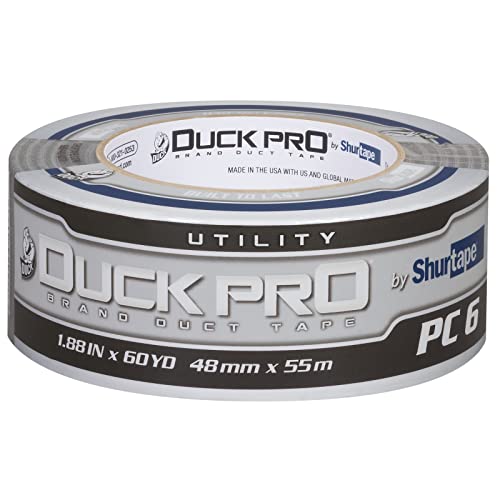 Duck Pro by Shurtape Utility Grade, Co-Extruded Cloth Duct Tape for Packaging, Sealing, Waterproofing, 48mm x 60yd, 6.0 mil, Silver, 1 Roll (105449)