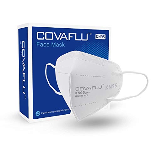 Covaflu KN95 Face Masks, White Face Mask Pack of 10 | KN95 Masks for Adults, Disposable Mask for Daily Use & Travel, Dust & Pollen Protection - Comfortable Fit with Loops