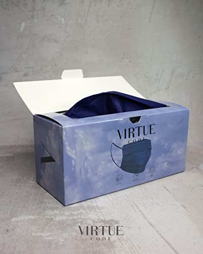 VIRTUE CODE On The Go Curved Face Masks - Soft 3 Ply Comfort 50 Disposable Face Masks - color: Blue