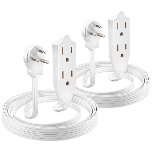 Maximm Cable 6 Feet Flat Plug Extension Cord/Wire, Multi Outlet - 3 Prong Angled Plug Extension Cord - White UL Certified (2 Pack) - color: White, size: 6 Feet, style: 2 Pack