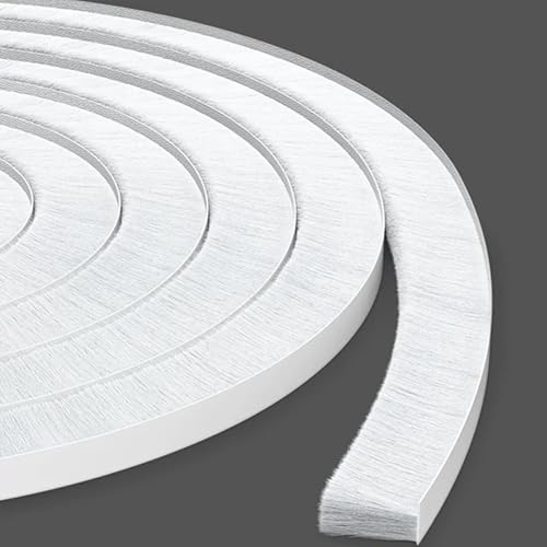 33 Ft Strong Adhesive Brush Weather Stripping for Sliding Windows and Door Frames-Seal Strip for Soundproofing,Waterproof,and Windproof-Durable and Wear Resistant,0.6 Thick - color: White, size: 0.6in Brush x 0.4in Backing x 33Ft