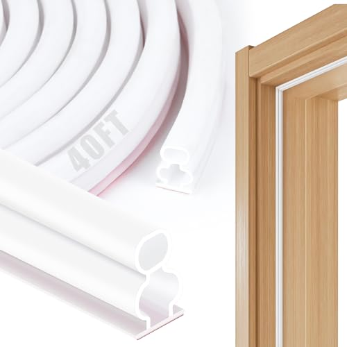 40 Feet Rubber Weather Stripping Door Seal, Extra Thick D-Shape Self Adhesive Door Seal Large Gap Door Weather Strip for Window Door Frame Insulation Soundproofing Blocks Cold Drafts Noise - White - color: White-40FT, size: Extra Thick D Shape