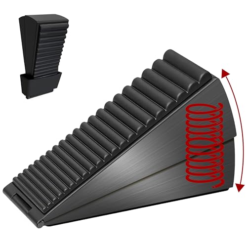 Strongest Spring Large Door Stoppers, Heavy Duty Door Stopper Wedge, Tall up to 3 in Strongest Stainless Steel Doorstop for Bottom of Any Heavy Doors - color: Black