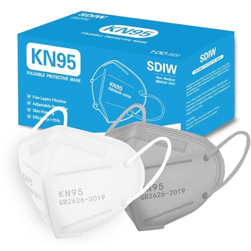 100PCS KN95 Face Masks 5 Layer Filter Efficiency≥95% with Elastic Ear Loop Breathable Mask(White,Grey) - color: Wgmixed-100pcs