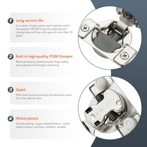 Home Expert 10 Pack (5 Pairs) 1" Overlay Soft Close Cabinet Hinges, Satin Nickel Stainless Steel Concealed Hinges with 3D Self-Closing for Face Frame Doors & Kitchens - size: 1 inch Overlay