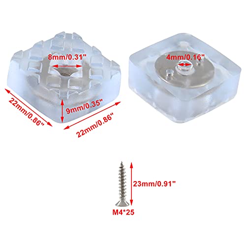 Bonsicoky 20Pcs 0.87Inch/22mm Rubber Furniture Pads with Screws, Clear Square Non Slip Furniture Feet Heavy Duty Couch Feet Covers for Chair, Table, Desk, Sofa - size: 22mm (Square, Clear)