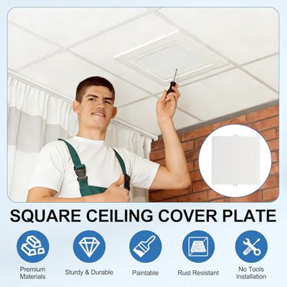 uxcell Square Ceiling Cover Plate, Recessed Lights Hole Trim Plate Wall Hole Spring Mount Decorative Flat Cap Access Panel for Ceiling or Wall 8x8 Inch Openings, Matte White - size: Fits: 8x8inch(200x200mm)