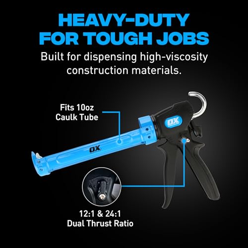 OX Pro Heavy Duty Caulk Gun - 10 oz Manual Caulking Gun with Dual 24:1/12:1 Thrust Ratio - Best Caulk Gun for Sealant & Adhesive - Pistola De Calafateo - size: 10 oz - Dual Thrust