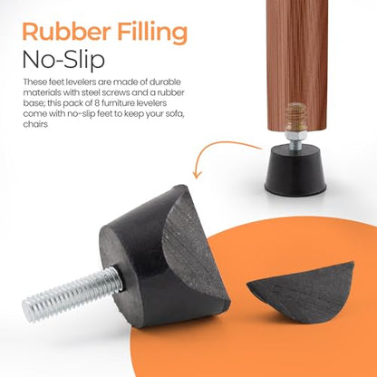 NEWBYTEK M6 Thread Rubber Furniture Leveling Feet Screw in Threaded Furniture Levelers Adjustable Table Chair Levelers Feet Glides for Chairs Tables Cabinet Patio - 8 Pack - size: M6 Thread,8 Pack