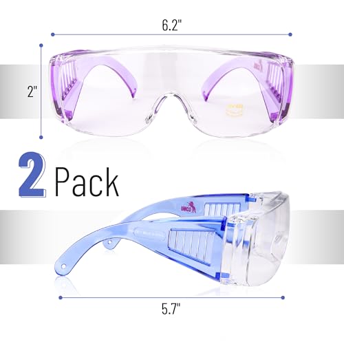 UNCO- Safety Goggles Over Glasses, Protective Goggles, Anti Fog, Work, Safety Glasses Over - color: Dark Blue and Purple Handle, size: 2 Pack
