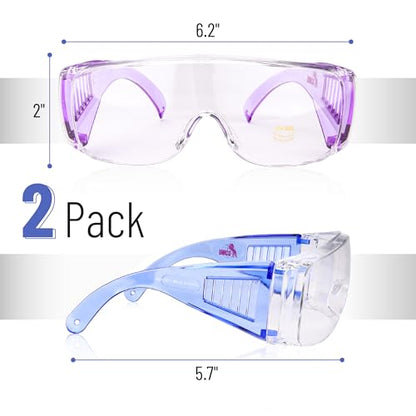 UNCO- Safety Goggles Over Glasses, Protective Goggles, Anti Fog, Work, Safety Glasses Over - color: Dark Blue and Purple Handle, size: 2 Pack