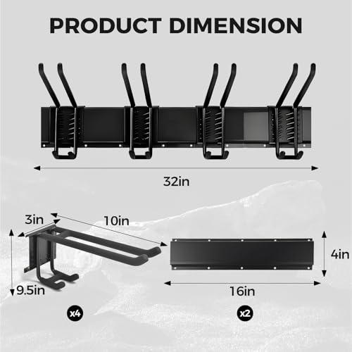 Garage Tool Organizer 32in - Heavy Duty Wall Mount Tool Storage Rack Load 350lb for Mop Rake Broom Shovel Folding Chair - size: 32 inch