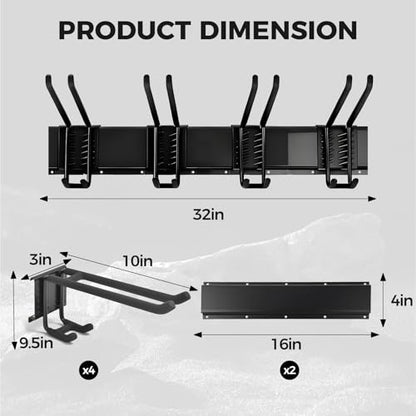 Garage Tool Organizer 32in - Heavy Duty Wall Mount Tool Storage Rack Load 350lb for Mop Rake Broom Shovel Folding Chair - size: 32 inch