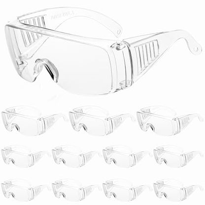WFEANG Clear Safety Glasses bulk, Lightweight Protective Eyewear For Men Women, Over Goggles Impact Scratch Resistant - color: 12 Pack-clear
