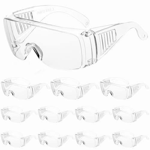 WFEANG Clear Safety Glasses bulk, Lightweight Protective Eyewear For Men Women, Over Goggles Impact Scratch Resistant - color: 12 Pack-clear