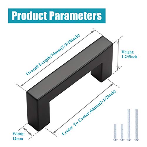 KNOBWELL 6 Pack 2-1/2" Black Cabinet Pulls, Stainless Steel Kitchen Cabinet Pull and Handles, Dresser Drawer Pulls, Hole Centers 2.5 inch, Overall Length 2-9/10 inch - color: Matte Black, size: Hole Center:2-1/2 Inch(64mm)