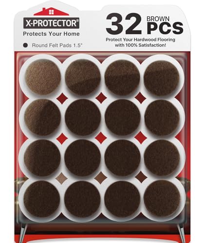 X-PROTECTOR Felt Furniture Pads - 32 PCS 1 1/2" Floor Protectors for Chair and Furniture Feet - Protect Your Hardwood Floors! (Brown, Round) - size: 1 1/2" 32 Brown, Round