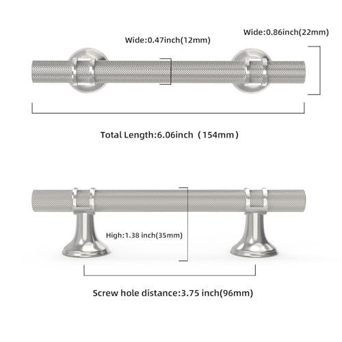 10 Pack 3-3/4 Inch Cabinet Pulls knurled Brushed Satin Nickel Kitchen Cabinet Handles Aluminum and Zinc Alloy Drawer Pulls Solid Cabinet Hardware - color: Brushed Satin Nickel Knurled, size: 3-3/4'' Hole Center(96mm)