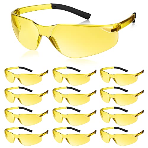 Queekay 12 Pack Safety Glasses Bulk Impact UV Scratch Glasses Protective Eyewear for Men Women Adolescents Eye Protection for Work Lab Construction Science (Amber) - color: Amber