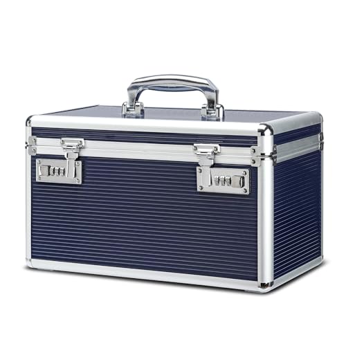 Lockable Medication Box with Portable Storage Case, 14.2 x 7.2 x 8.2 Inch, Childproof Medicine Lock Organizer, Locking Box for Money, Documents & Meds (Blue/Large) - color: Blue, size: Large