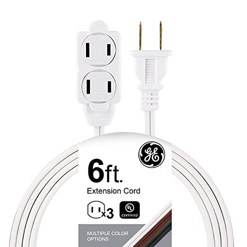 GE 3-Outlet Extension Cord with Multiple Outlets 6 Ft Power Strip 2 Prong 16 Gauge Twist-to-Close Safety Covers Indoor UL Listed White 51937 - size: 6 Ft
