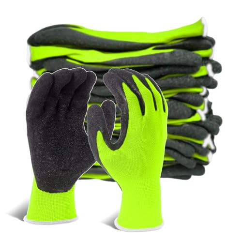 Evridwear Crinkle Latex Rubber Hand Coated Safety Work Gloves for Men Women General Multi Use Construction Warehouse Gardening Assembly Landscaping (Small,Green 12 Pairs) - color: Green, size: Small