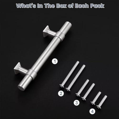 knobelite 5 Pack Hole Centers 3 inch Brushed Nickel Cabinet Pulls Stainless Steel Kitchen Cabinet Handles T Bar Hardware Pull Handle for Cabinets Dressers Closets - color: Brushed Nickel, size: Hole Centers: 3inch