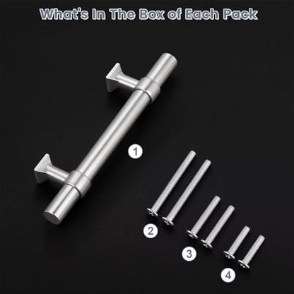 knobelite 5 Pack Hole Centers 3 inch Brushed Nickel Cabinet Pulls Stainless Steel Kitchen Cabinet Handles T Bar Hardware Pull Handle for Cabinets Dressers Closets - color: Brushed Nickel, size: Hole Centers: 3inch
