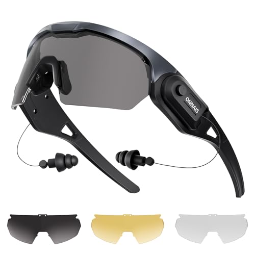 ONNAIS Shooting Glasses with Earplugs - ANSI Z87.1+ Safety Glasses with Detachable NRR 32dB Earplugs, Gifts for Men and Women - color: Gunmetal Gray