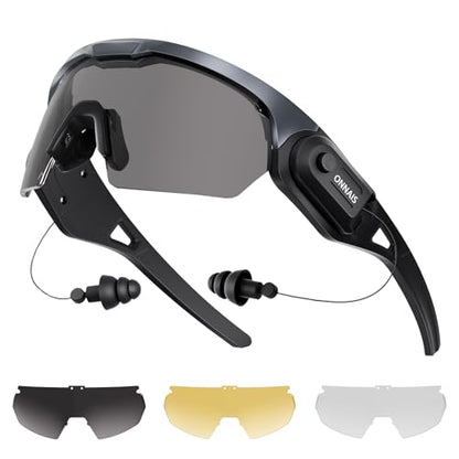 ONNAIS Shooting Glasses with Earplugs - ANSI Z87.1+ Safety Glasses with Detachable NRR 32dB Earplugs, Gifts for Men and Women - color: Gunmetal Gray