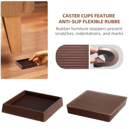CalPalmy 4X4 Square Rubber Furniture Caster Cups with Anti-Sliding Floor Grip (Set of 8) - Customer Trusted Floor Pads for Furniture Legs and Furniture Floor Protectors - size: 4" x 4"