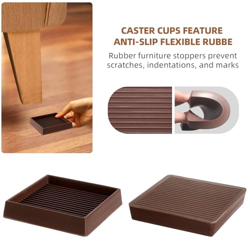 CalPalmy 3X3 Square Rubber Furniture Caster Cups with Anti-Sliding Floor Grip (Set of 8) - Customer Trusted Floor Pads for Furniture Legs and Furniture Floor Protectors - size: 3" x 3"