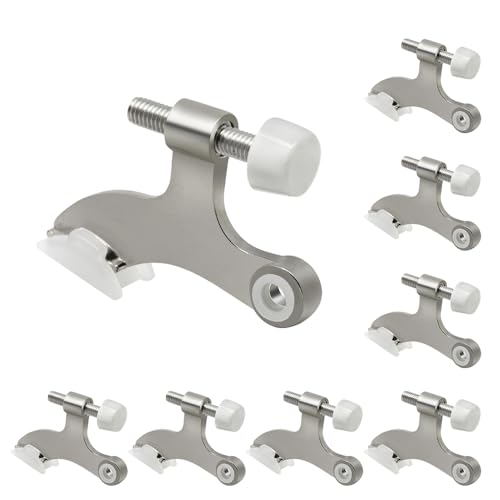 8 Pack Hinge Pin Brushed Nickel Door Stopper, Adjustable Heavy Duty Hinge Pin Door Stop with Rubber Bumper Tips - color: Brushed Nickel, size: 8