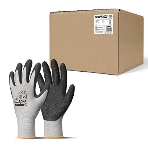 toolant Crinkle Latex Work Gloves Bulk, Rubber Coated Safety Work Gloves for Men and Women, 120 Pairs for Construction, Gardening, Warehouse (Gray, Large) - color: Gray - 120 Pairs, size: Large