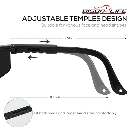 BISON LIFE Anti Fog Safety Glasses with Adjustable Temple & Side Protection, Wraparound Anti-Scratch Lens, Black Lens & Black Temple, Mowing, Gardening, Outdoor Sports & More (Pack of 3) - color: Black