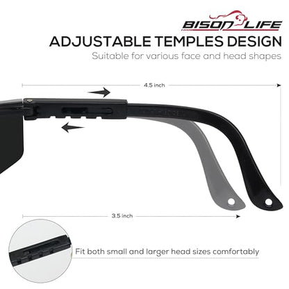 BISON LIFE Anti Fog Safety Glasses with Adjustable Temple & Side Protection, Wraparound Anti-Scratch Lens, Black Lens & Black Temple, Mowing, Gardening, Outdoor Sports & More (Pack of 3) - color: Black