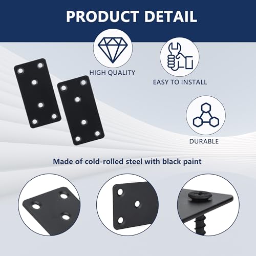 4 Pack Heavy Duty Flat Mending Plate, 3.1x 1.6inch Black Stainless Steel Straight Brace Bracket for Wood, Metal Brackets for Braces, Furniture & Shelf Repair, Wood Connector with Screws - size: 1.6"x3.1"