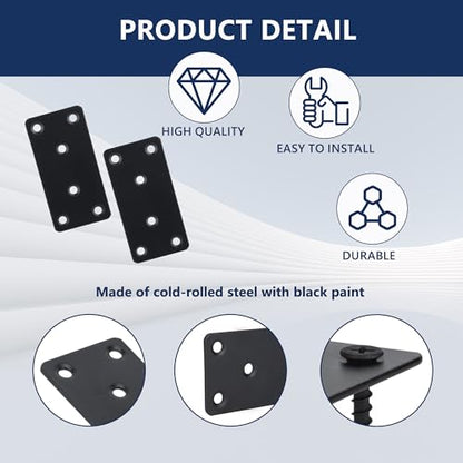 4 Pack Heavy Duty Flat Mending Plate, 3.1x 1.6inch Black Stainless Steel Straight Brace Bracket for Wood, Metal Brackets for Braces, Furniture & Shelf Repair, Wood Connector with Screws - size: 1.6"x3.1"