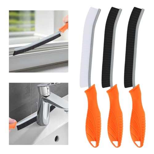 TQRR Hard Bristle Crevice Cleaning Brush-Thin Gap Scrub Brush, Small Cleaning Brush, Grout Brush, Kitchen Brush, Cleaning Tools for Toilet, Bathroom, Sink, Home, Household, Window (3, Orange) - color: Orange