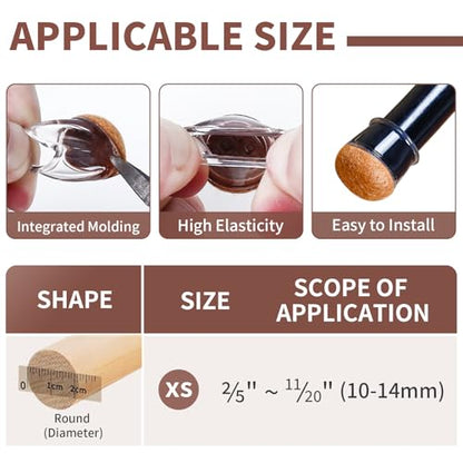 Ezprotekt 24 Pcs Extra Small Chair Leg Floor Protectors, Silicone Felt Chair Pads for Hardwood Floors, Round Chair Leg Caps, Felt Furniture Feet Covers for Dining Table, Clear (XS Fit: 2/5"-11/20") - size: Xs-round