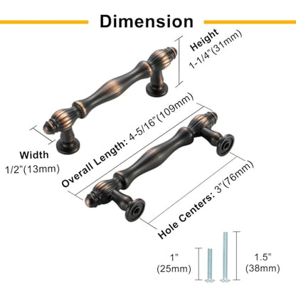10 Pack 3 Inch Oil Rubbed Bronze Cabinet Pulls Brushed Bronze Cabinet Handles Bronze Hardware for Kitchen Cabinets 2510 Drawer Dresser Cupboard Bedroom Bathroom - color: Oil Rubbed Bronze, size: 3 In Hole Distance