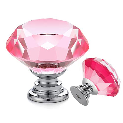 Ravinte 5 Pack Pink Crystal Knobs for Dresser Drawers Glass Cabinet Knobs Diamond Shaped Drawer Knobs - 30 mm Knobs with Silver Base - color: Pink