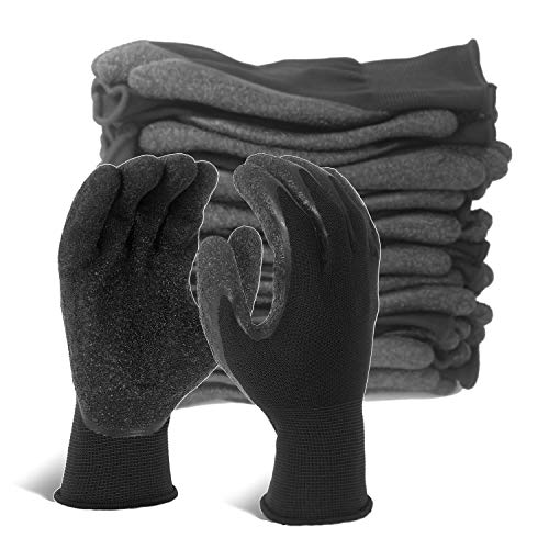 Evridwear Crinkle Latex Rubber Hand Coated Safety Work Gloves for Men Women General Multi Use Construction Warehouse Gardening Assembly Landscaping,Black Small 12 Pairs Pack - color: Black, size: Small