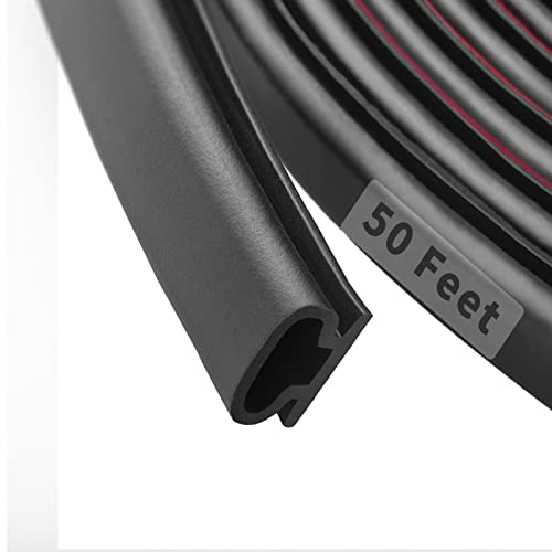 50 Feet D-Shape Rubber Weather Stripping Door Seal Strip, Fingwerk Self-Adhesive Backing Door Weatherstripping for Door Frame Insulation Large Gap, Easy Cut to Size(Black) - color: Black, size: 50 Ft